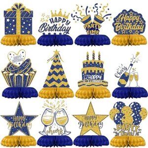 blue gold birthday decorations table centerpieces honeycomb party decor set 12